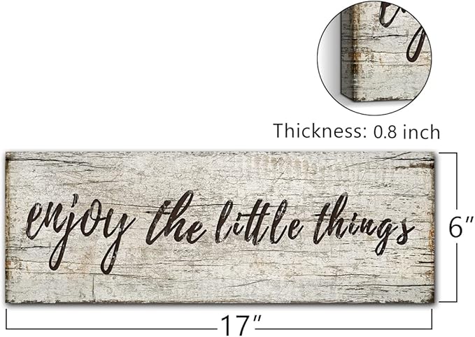 Quotes Wall Decor Enjoy the Little Things Sign Family Wall Signs Canvas Prints Rustic Wooden Wall Art Wood Pictures for Living Room Bedroom Office Home Decor, 6 X 17 Inch Framed