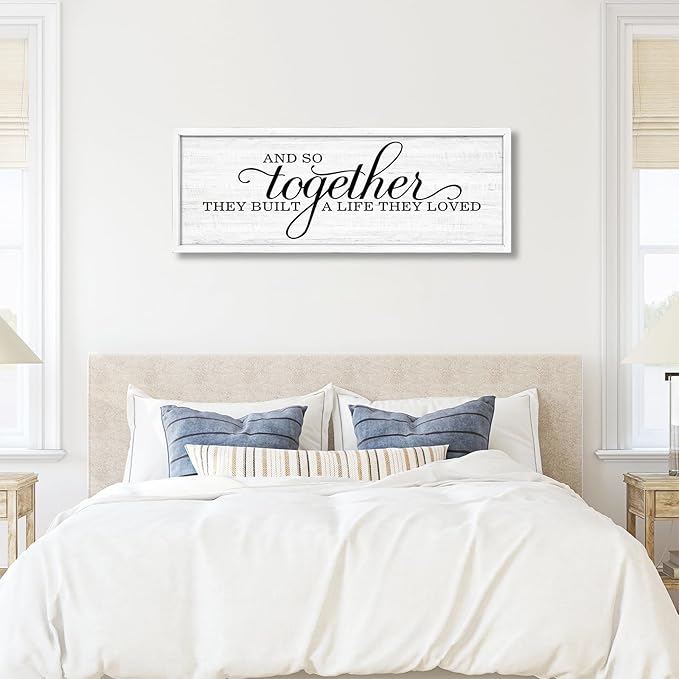 Rutiyoka Farmhouse Wall Decor: 'and so Together They Built a Life They Loved' Sign, 41.3''15'' Framed Wood Wall Art for Bedroom