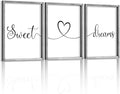 Ronasip Sweet Dreams Wall Decor for Bedroom Set of 3 Framed Wall Art for Farmhouse Rustic Home Master Bedroom Decor (11”x14”, Gray)