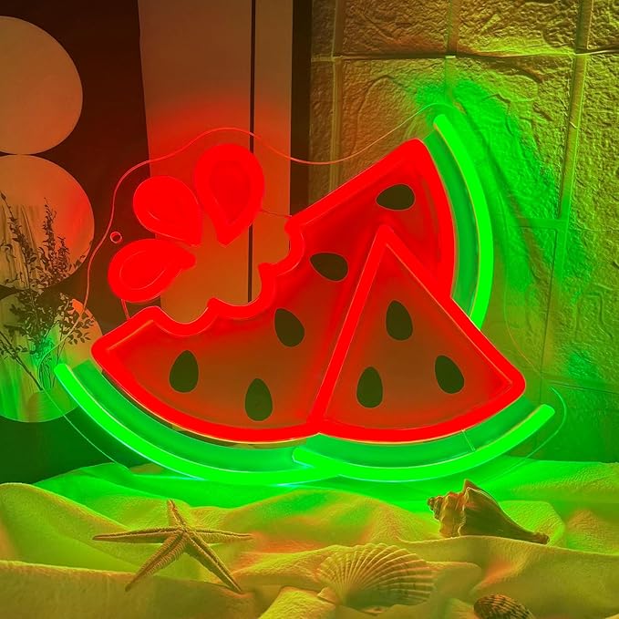 Ecluloriven Watermelon Neon Sign for Wall Decor, UV Print Summer Watermelon Neon Lights, Vibrant Fruit Themed Neons LED Signs for Kids Room, Bedroom, Restaurant, Bar, Club, Fruit Shop, Birthday Party
