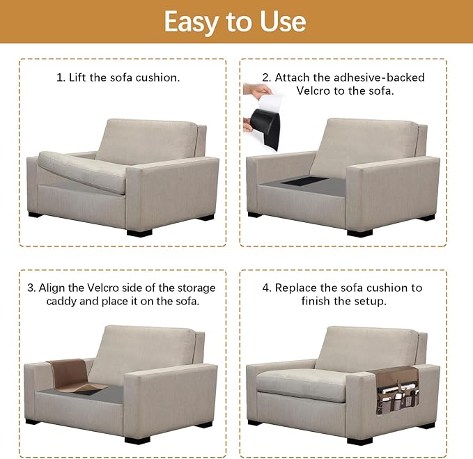 WOMACO Sofa Armrest Remote Magazine Holder, Non-Slip Armchair Recliner Caddy, Couch Arms TV Remote Control Organizer for Tablet, Phone, iPad, Laptop (Brown, 16" x 35" - 2 Pack)
