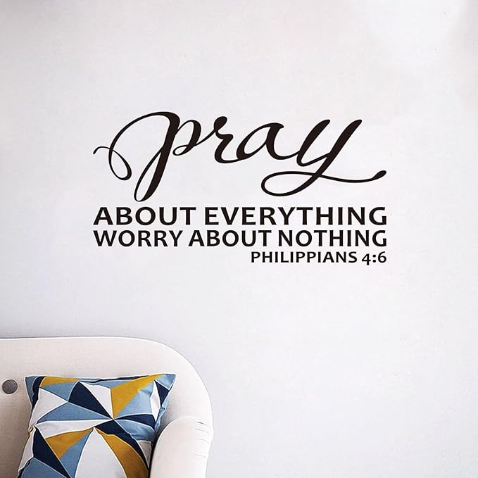 Christian Wall Decals for Living Room: Bible Verse Quotes Inspirational Bedroom Vinyl Art Wall Stickers - Pray About Everything 28.6" X 15"