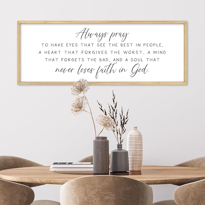 Always pray Wall Decor To Have Eyes That See Sign 32"×12" Bible Verse Scripture Christian for Bedroom Living Room Large Wall Art Hanging (Wood)