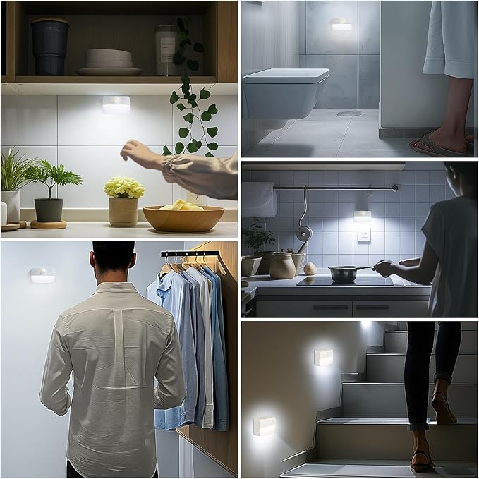 8 Pack Motion Sensor Stair Lights for Indoor, Wireless RGB Battery Operated Night Light, Activated Led Stick On Hallway Closet Under Cabinet Step Lamp for Bedroom Kitchen Bathroom