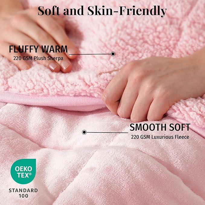 Topblan Sherpa Fleece Weighted Blanket for Adult, 15 lbs Dual Sided Cozy Fluffy Heavy Blanket, Ultra Fuzzy Throw Blanket with Soft Plush Flannel Top, 48 x 72 inches, Pink