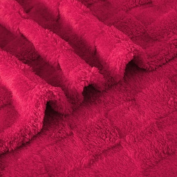 Hot Pink Fleece Throw Blanket 50”×60” for Couch Sofa Bed,Super Soft Cozy Plush Microfiber Flannel Blanket with 3D Checkered Design Lightweight for Adults Woman Girls