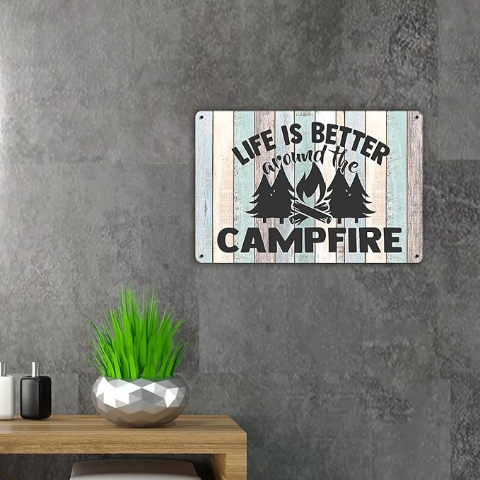 QIONGQI Funny Campsite Metal Tin Sign Wall Decor Farmhouse Rustic Camping Signs for Home Garage Men Cave Yard Decor Camper