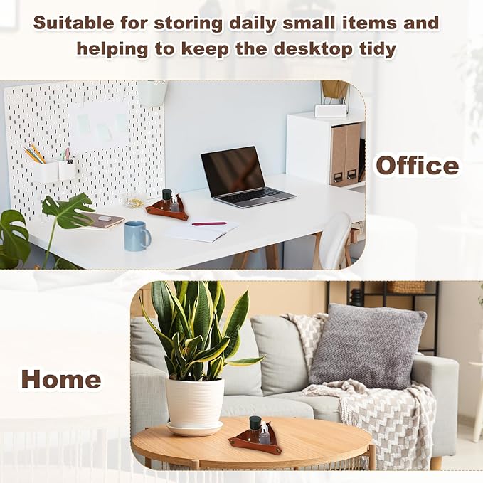uxcell 2 Pcs Valet Tray for Women and Men, PU Leather Jewelry Tray Entryway Table Bedside Nightstand Catchall Storage Organizer for Jewelry Key Coin Watch Wallet (Triangle, Black)
