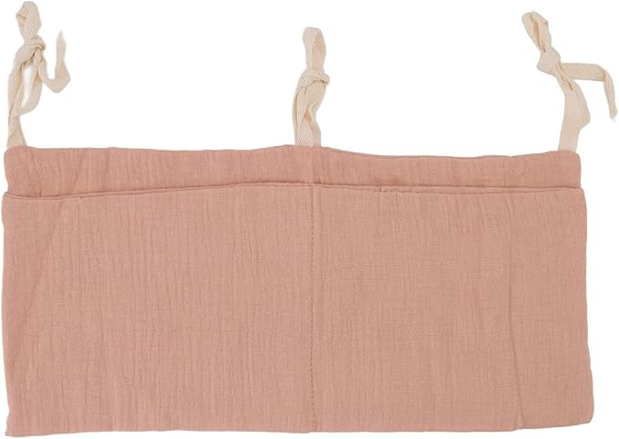Diaper Caddy, Pure Cotton Cloth Baby Bedside Hanging Storage Bag Diaper Stacker Crib Organizer Hanging for Crib 2 Pockets Adjustable Strap Organizer for Baby Cribs and Toys