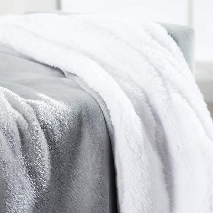 Genteele Sherpa Throw Blanket Super Soft Reversible Ultra Luxurious Plush Blanket, 50 x 60 inches, Silver/White