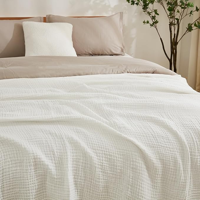 EMME Cotton Muslin Twin XL Blanket Breathable Gauze Soft Lightweight Adults Gifts for Women (White,66"x90")