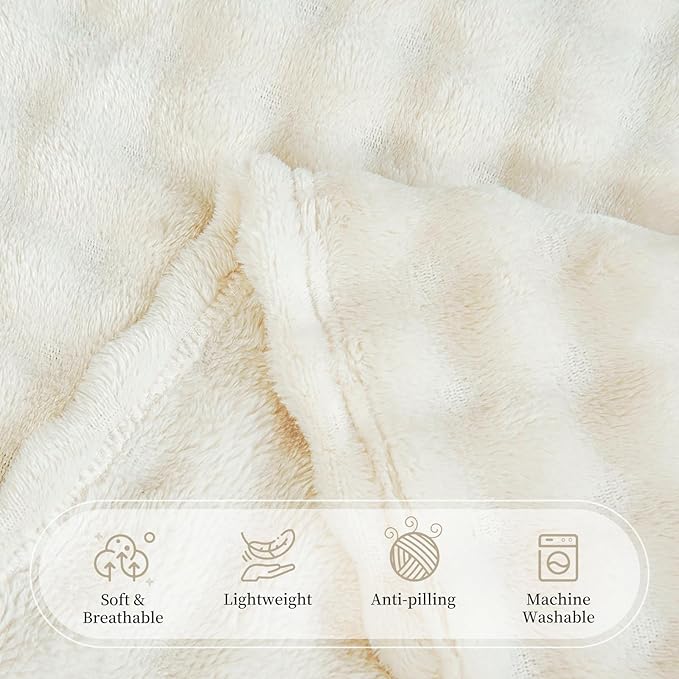 Comelady Fleece Throw Blanket,Super Soft Throw Blanket for Couch,3D Bubble Warm Fluffy Blanket for Bed Sofa Room Decor-Lightweight Cozy Fuzzy Blanket for All Seasons(Beige,50"×60")