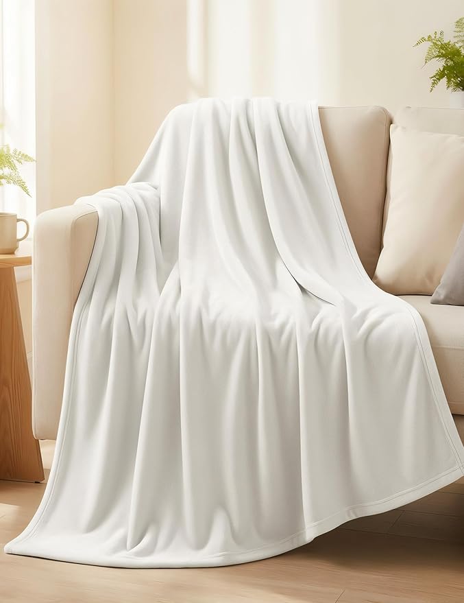 Casa Platino Fleece Throw Blankets – 300 GSM White – Soft Cozy Warm Holiday Throws for Winter, Fuzzy Plush Elegant Gifts for Kids, Men & Women - Ideal for Couch, Sofa, Chair or Bed - 50x60 Inch