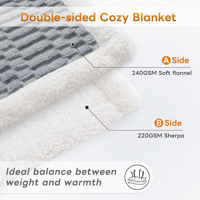 Sherpa Throw Blanket for Couch Flannel Cozy Soft Thick Blanket Warm Twin Blanket for Bed Fleece Home Decor Gifts, Z01 - Grey Blue, 60"*80"