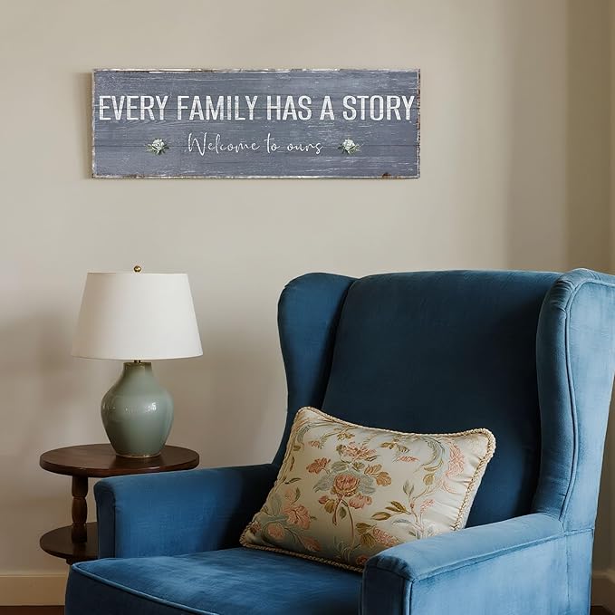 Farmhouse Inspirational Wall Art Every Family Has A Story Quote Saying Wall Plaque Sign Vintage Family Decorative Signs Home Decor Canvas Print Art for Bedroom, Living Room, Hallway, Entryway 12"x36"