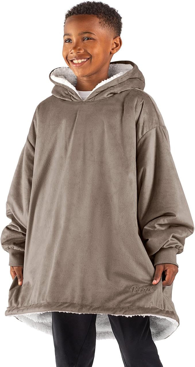 Bare Home Wearable Blanket Hoodie - Soft Plush Sherpa - Warm and Cozy - Oversized Wearable Blanket - Adult & Kid Sizes