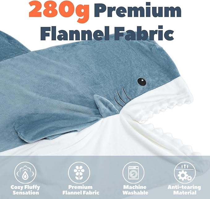 Touchat Shark Blanket Onesie Costume for Adult, Super Soft Cozy Flannel Cartoon Throw Wearable Blanket Hoodie Sleeping Bag Cosplay Gifts for Shark Lovers (Blue, XXL)