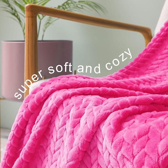 Exclusivo Mezcla Fleece King Size Blanket for Bed, 90x104 Inches Soft Cozy Jacquard Flannel Blankets, Lightweight Fuzzy Plush Warm for Women, Hot Pink