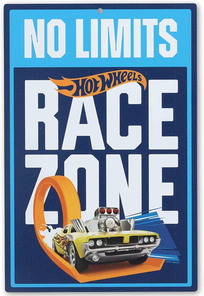 Hot Wheels No Limits Race Zone Metal Wall Decor - Fun Hot Wheels Sign for Kids' Bedroom or Garage