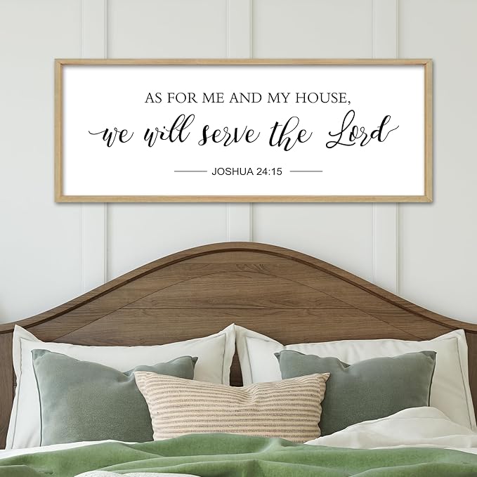 As for Me and My House We Will Serve the Lord Wall Decor 40"×15" Bible Verse Sign Christian Large Wood Framed Scripture Religious Rustic Farmhouse Wall Hanging Art (Wood)