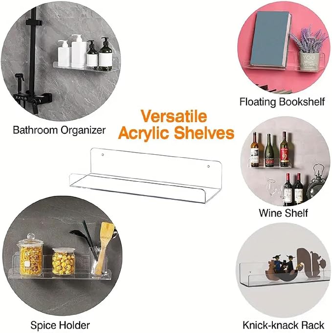 Wall-Mounted Acrylic Shelves Suitable for Wall-Mounted Display Rack Storage Rack Suitable for Children's Bookshelf Room Wall Decoration Bedroom Kitchen Living Room (4, 10”)