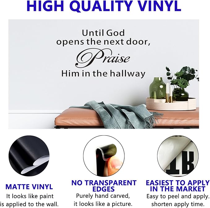 Bible Verse Wall Decals for Bedroom: Christian Quotes Inspirational Vinyl Art Wall Stickers for Living Room Kitchen - Until God Opens The Next Door 28.6" X 15"