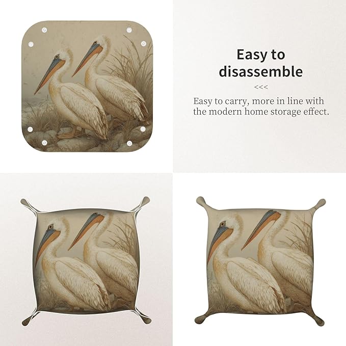 Two Pelicans Minimalism Valet Tray Leather Desktop Storage Organizer Bedside For Jewelry Keys Coin Candy