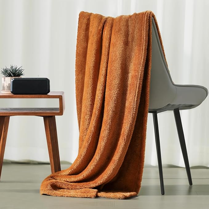Plush Fleece Throw Blanket for Couch and Bed, Fluffy Fuzzy Cozy Queen-Size Soft Blankets All Season Use (60x80 Inches,Burnt Orange)