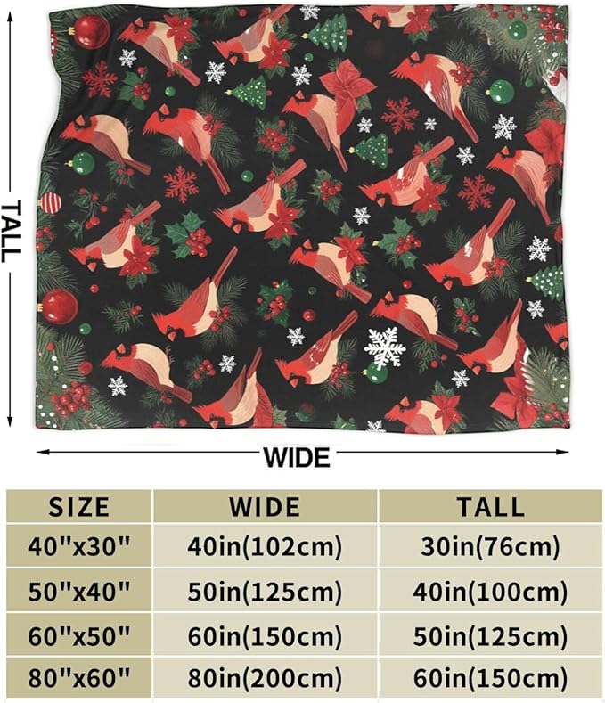 Red Cardinal Throw Blanket - Soft Plush Fleece Winter Birds Bedding Blankets- Cozy Cardinal Stuff Gifts for Women Girls Kids Adults 60"X80"
