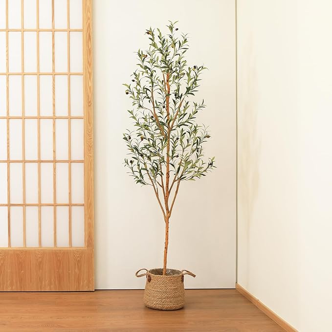 Kazeila Artificial Olive Tree 6FT Tall Faux Silk Plant for Home Office Decor Indoor Fake Potted Tree with Wood Branches and Fruits