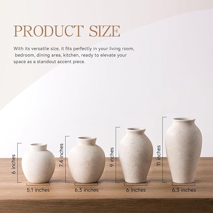 Vanselia Ceramic Flower Vase Home Decor - Large Tall Farmhouse Table Vases Rustic Vintage Living Room Kitchen Bedroom Decorations for House Book Shelf Office Coffee Desk Dining Fireplace (11" Rustic)