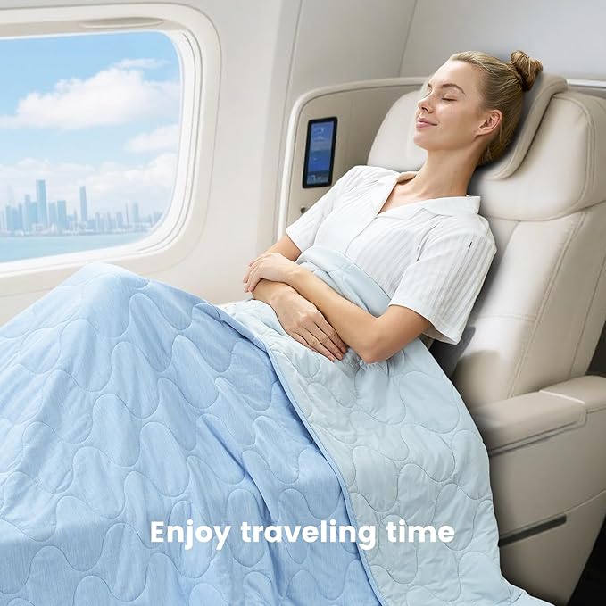 Cozy Bliss Cooling Dual-Sided Blanket for Hot Sleepers, Q-Max>0.46 Lightweight Soft Breathable Bed Blanket, Double Side Cooling Throw for Night Sweats (Cool Blue, 80"x90")