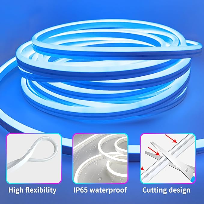 50ft LED Neon Lights with Remote and APP Control, IP65 Waterproof Flexible Neon Strip Lights 24V RGB LED Rope Lights for Bedroom,Living Room,DIY Decoration（with Snap &Screws）
