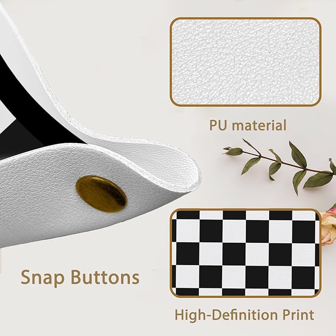 Black and White Checkered Jewelry Valet Tray for Men, Checkered PU Leather Catchall Beside Caddy Nightstand Organizer Tray for Jewelry Rings Watches and Accessories, 7.87x7.87in