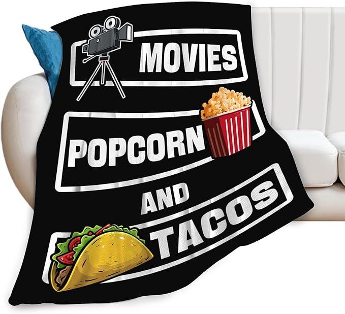 Movie Taco Popcorn Blanket for Girls Women Boys Men Adults Kids Soft Cozy Fleece Theater Cinema Film Throw Blankets Gifts Warm Flannel Plush Lightweight Decor for Couch Bed Sofa 50"X40"