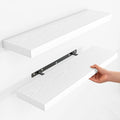 Fun Memories Rustic Floating Wall Shelves, Wall Mounted Wood Storage & Display Shelves for Bathroom, Bedroom, Living Room or Kitchen, (Set of 2, White, 30 in)