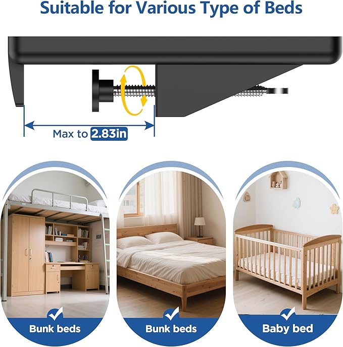 Loft Shelf for Bunk Bed,Dorm Bed Shelf, Clip on Bed Side Table Tray Organizer for Dorm Bed, College Dorm Room Essentials for Girls/Guys, Bedside Tray with Cable Management, Back to School