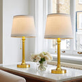 Oneach 19.5” Gold Table Lamps Set of 2, Pull Chain Switch Bedside Table Lamps, Modern Nightstand Lamp with White Linen Shade, Small Brass Lamp for Living Room, Bedroom, Home Office, Nursery