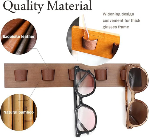 ACOCOFE Sunglass Organizer Wall Mount, Wood Eyeglass Storage Holder, Glasses Rack for Multiple Eyewear Display Men Women (Umber-brown)