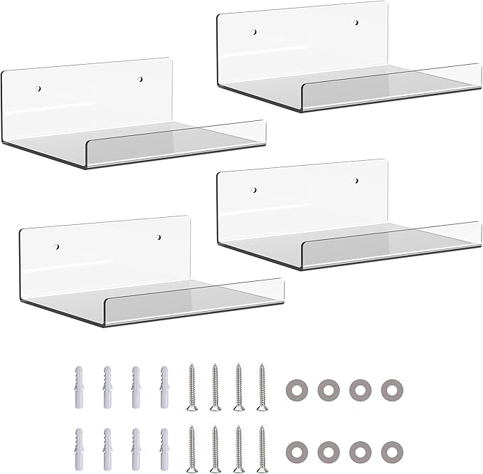 Wall-Mounted Acrylic Shelves Suitable for Wall-Mounted Display Rack Storage Rack Suitable for Children's Bookshelf Room Wall Decoration Bedroom Kitchen Living Room (4, 10”)