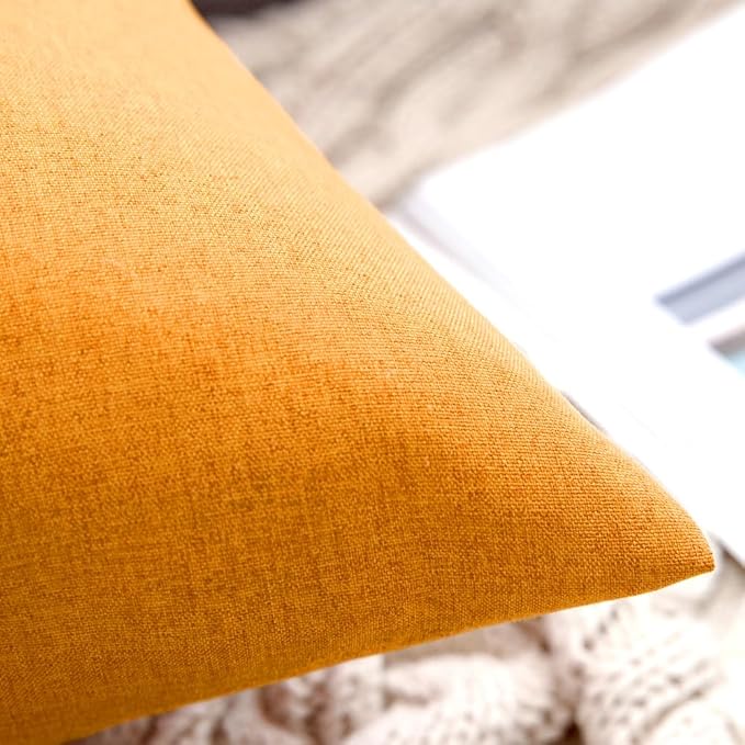 MIULEE Pack of 2 Decorative Outdoor Solid Waterproof Throw Pillow Covers Faux Linen Garden Farmhouse Cushion Cases for Summer Patio Tent Balcony Couch Sofa 18x18 Inch Pumpkin Orange