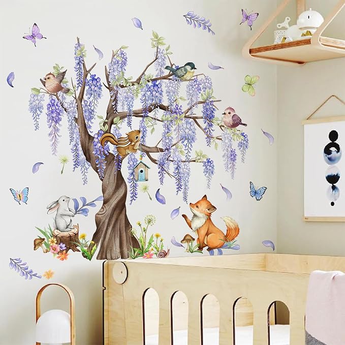 TUOKING Wall Stickers Decor,Removable Purple Tree Wall Murals Peel and Stick Modern Wall Art Decal Home Decor for Kitchen,Bedroom,Living Room(MS2453-KL)