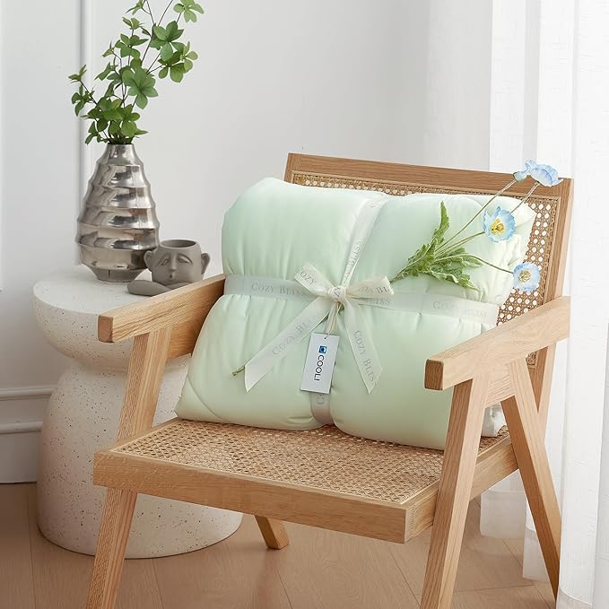 Cozy Bliss Cooling Comforter Twin Size, Cooling Blankets for Hot Sleepers and Night Sweats, Light Mint Green Cream Summer Comforter for Twin Size Bed, Breathable Soft Lightweight Silk Smooth
