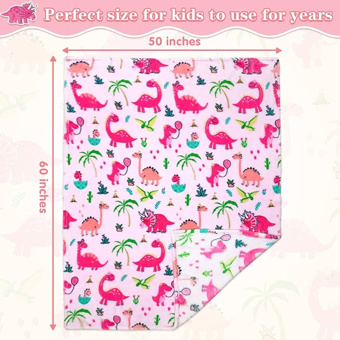 Lukeight Pink Dinosaur Toddler Blanket Gifts for Girls, Plush Dino Throw Blanket for Kids and Adults, Thick and Warm Girls Blanket for Teens Birthday (Dinosaur, 50x60 Inches)