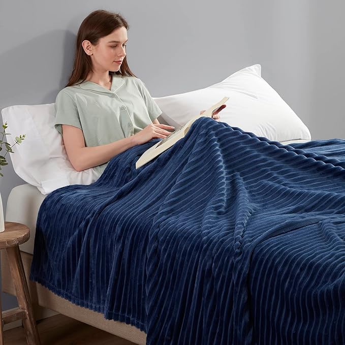 Nestl Blue Blanket King Size for Bed - Cozy Warm Fuzzy Blankets for Women, Plush Large Fleece Throws for Girls - Navy Blue, 108 x 90 Inches