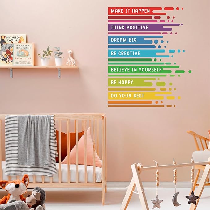 HLNIUC Positive Affirmation Wall Decal 59PCS Motivational Saying Classroom Wall Sticker Colourful Inspirational Quotes Peel and Stick Wall Decals Child Growth Mindset Wall Stickers for Kid Playroom