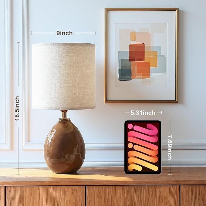18.5" Table Lamp Set of 2 for Living Room Bedroom, Bedside Lamps for Night Stands, Desk Nightstand Lamp Dimmable, Modern Linen Cream Ceramic Lamps (Coffee)