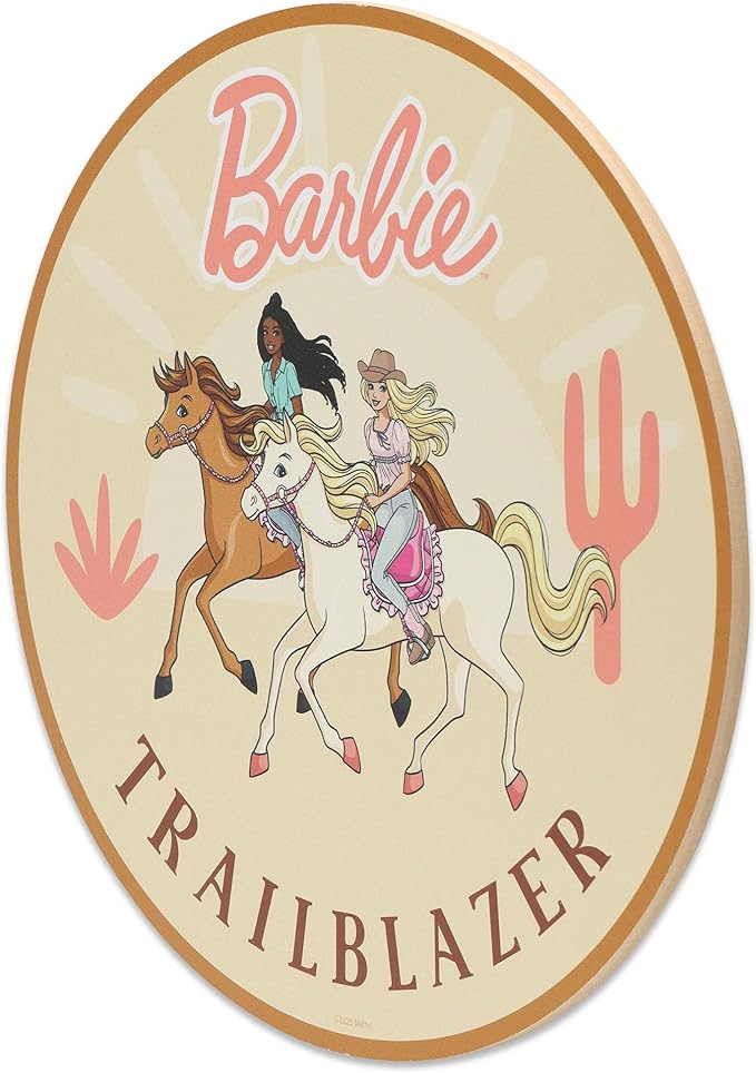 Mattel Barbie Trailblazer Wood Wall Decor - Western Themed Barbie Wall Art for Bedroom or Play Room