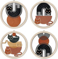 HPNIUB Boho Black Cat Wall Decor, Farmhouse line Geometric Coffee Tea Hanging Wooden Wall Art, 4 Pieces 10''x10'' Mid Century Abstract Sun Wood Sign for Nursery Bedroom Decoration, Lovely Cat Gifts