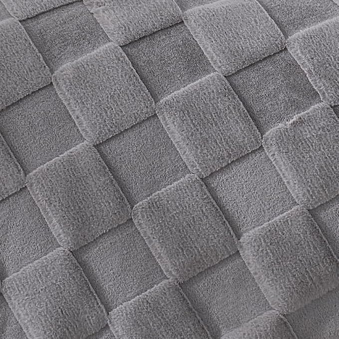 Cozy Bliss Checkered Faux Rabbit Fur Blanket King Size for Bed, Soft Fuzzy Blankets for Women Men, Large Furry Fleece Throw for Bedroom Decor (Grey, 108" x 90")
